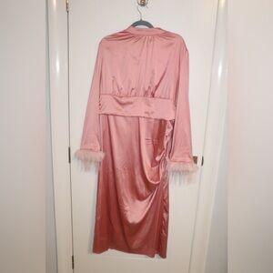 Pink Bishop Sleeve Midi Satin Dress
